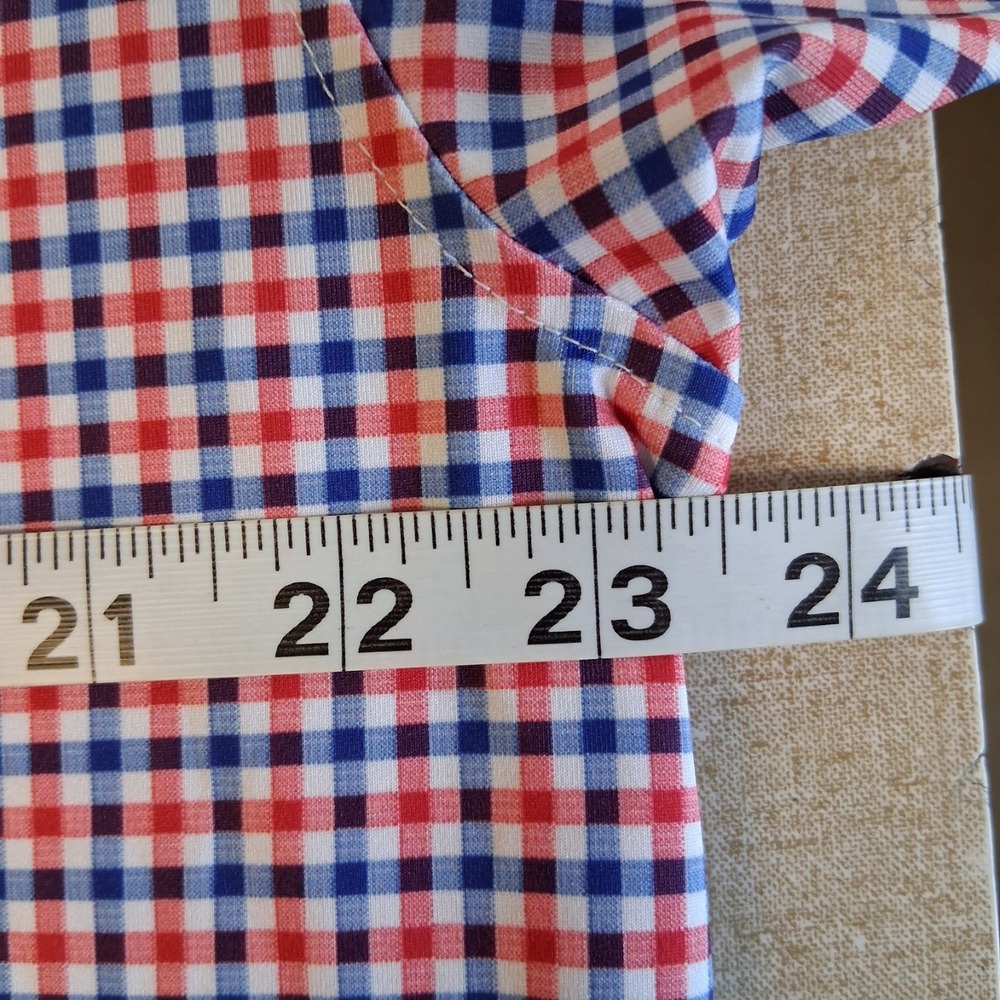Rhoback Polo Shirt Mens L Red White Blue Gingham Performance USA Flag Patriotic - Picture 4 of 13